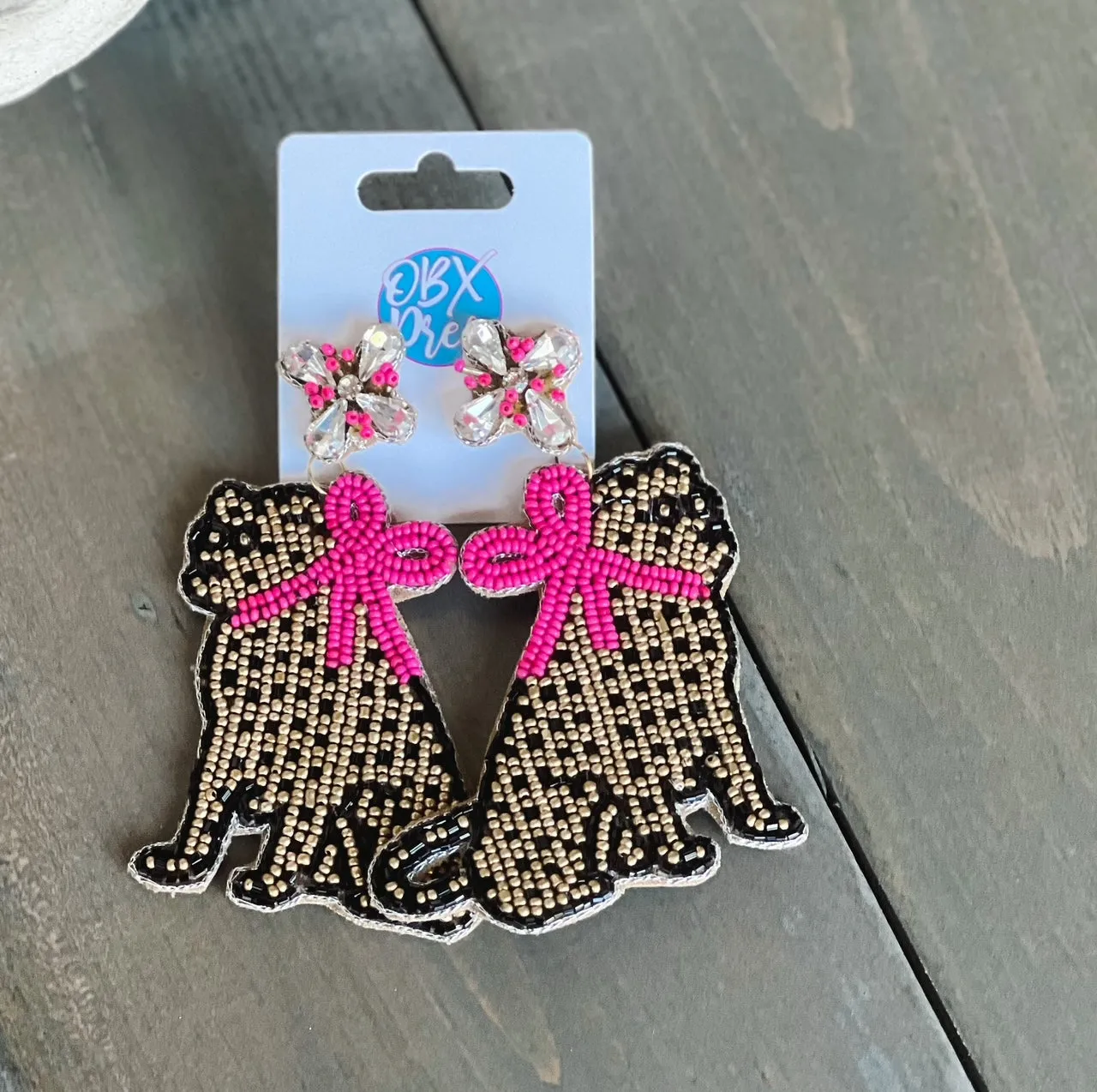 Jaguar with Pink Bow Exclusive Preppy Dangle Earrings.
