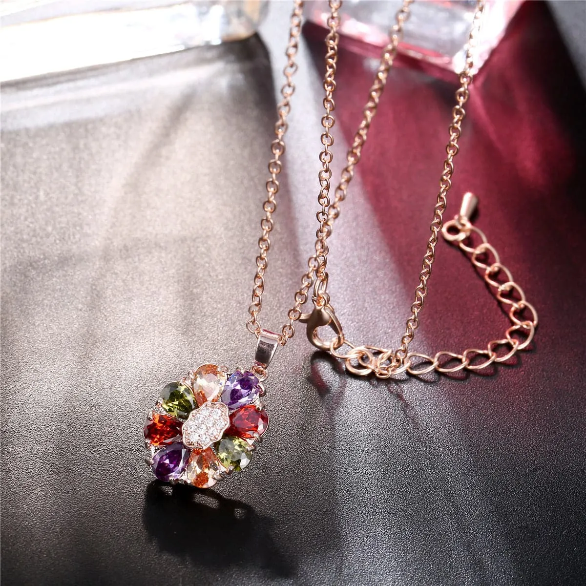 Jewel-Tone Crystal & Cubic Zirconia 18K Rose Gold-Plated Petal Necklace