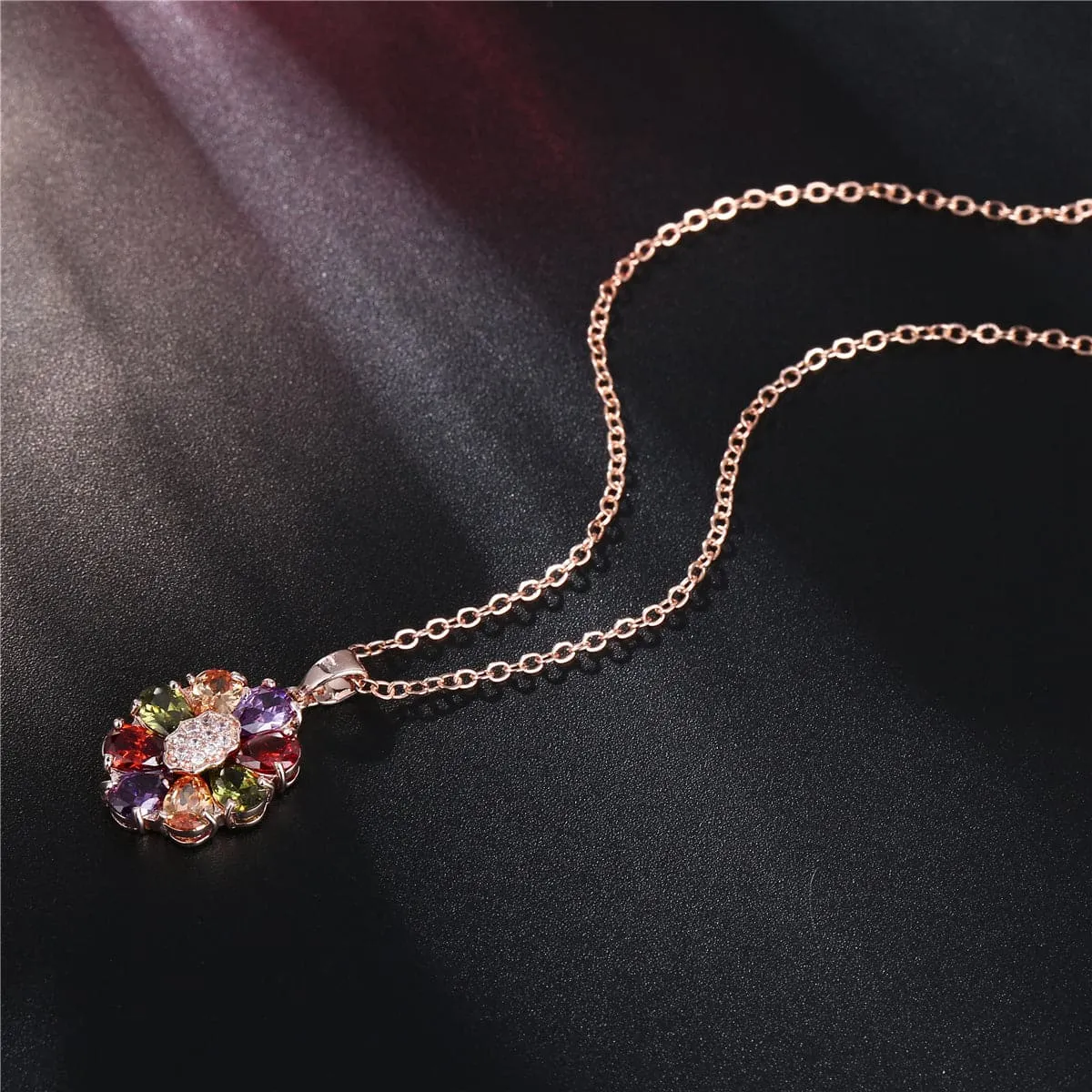 Jewel-Tone Crystal & Cubic Zirconia 18K Rose Gold-Plated Petal Necklace