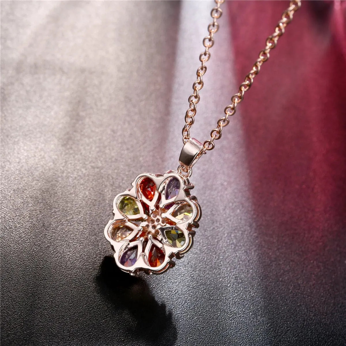 Jewel-Tone Crystal & Cubic Zirconia 18K Rose Gold-Plated Petal Necklace