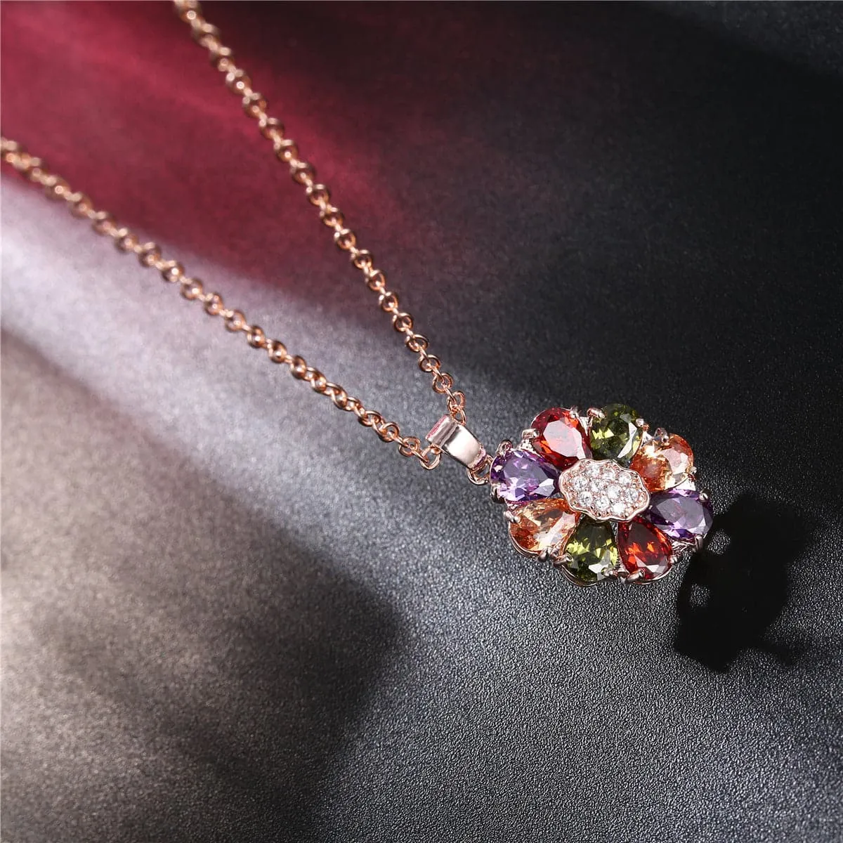 Jewel-Tone Crystal & Cubic Zirconia 18K Rose Gold-Plated Petal Necklace