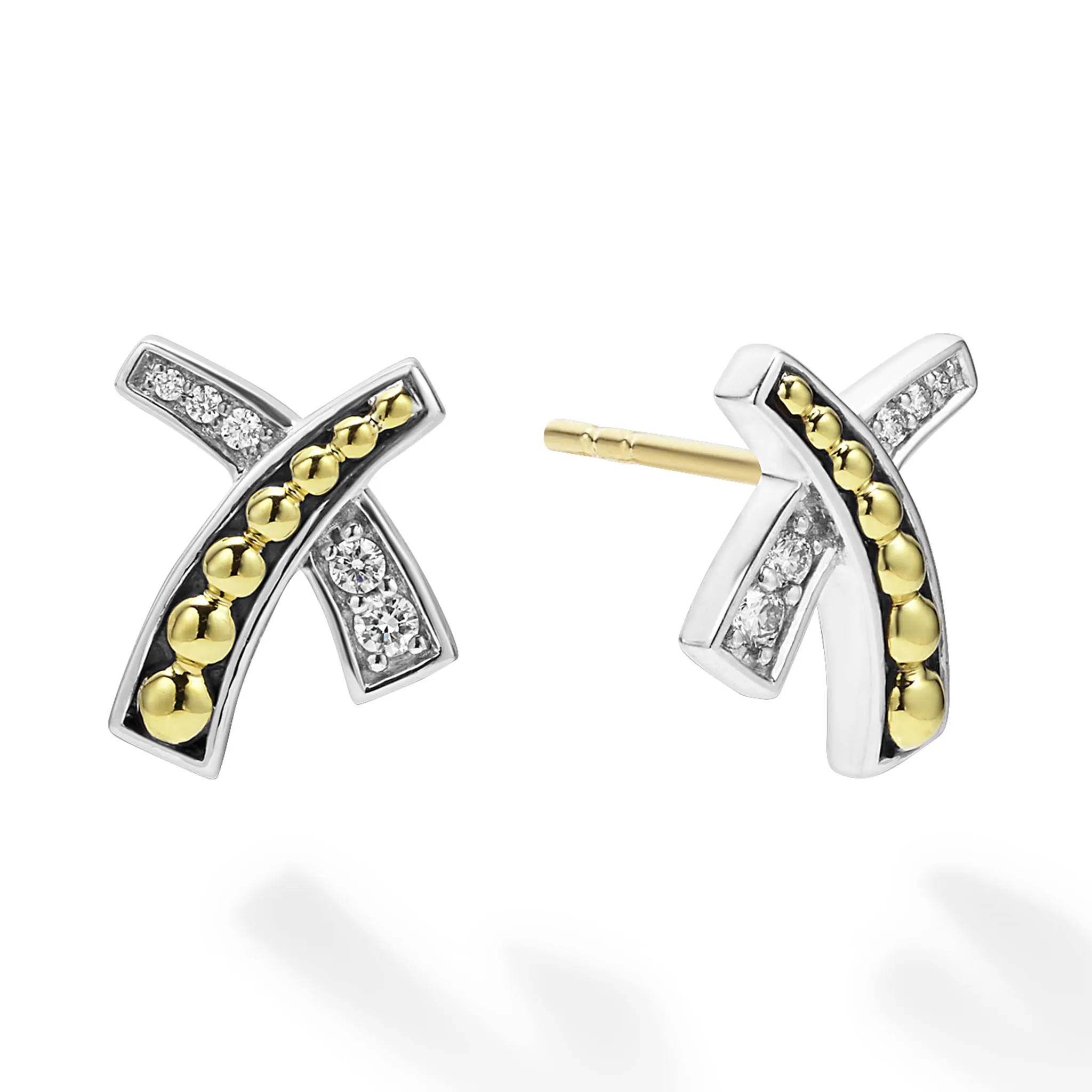KSL Two-Tone X Diamond Stud Earrings
