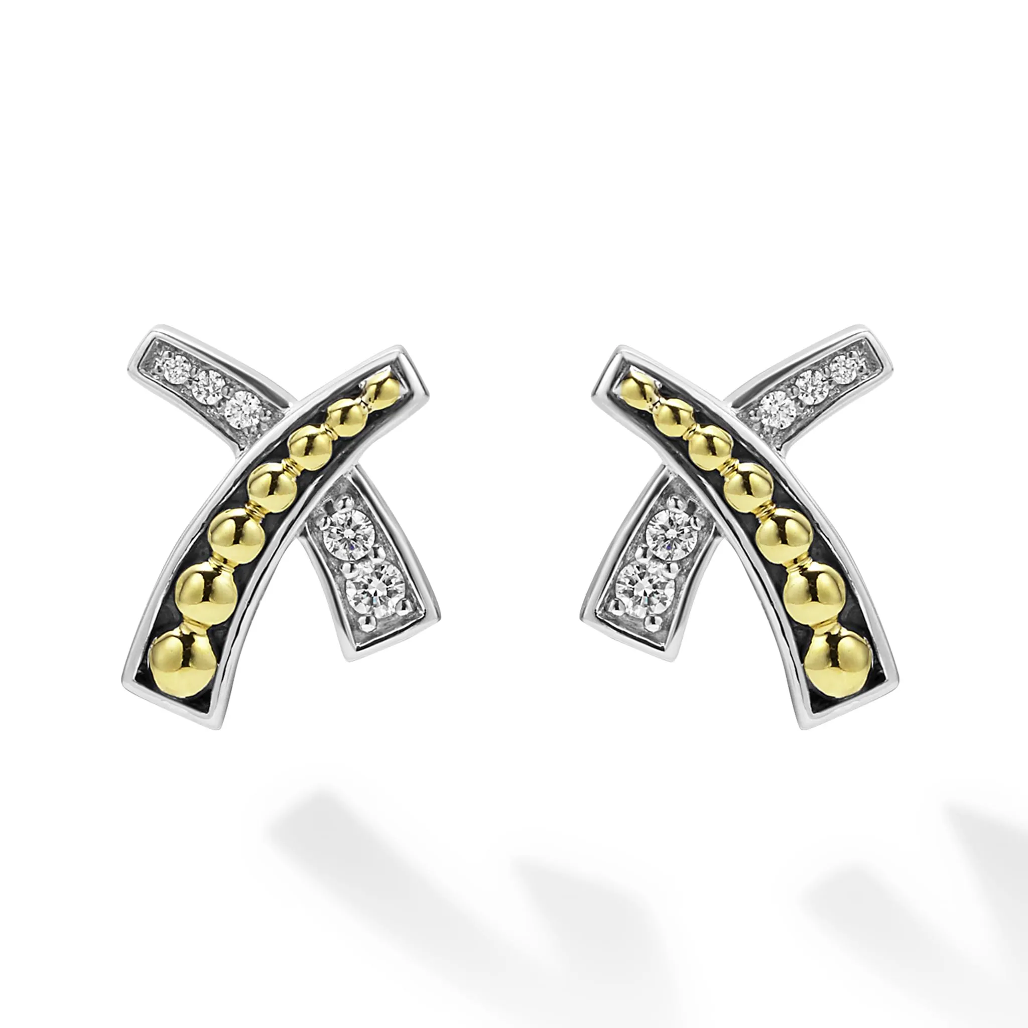 KSL Two-Tone X Diamond Stud Earrings