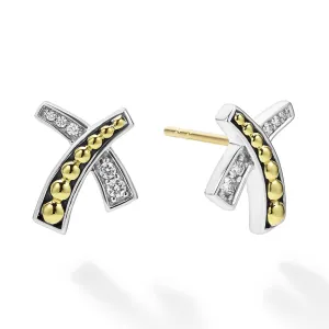 KSL Two-Tone X Diamond Stud Earrings