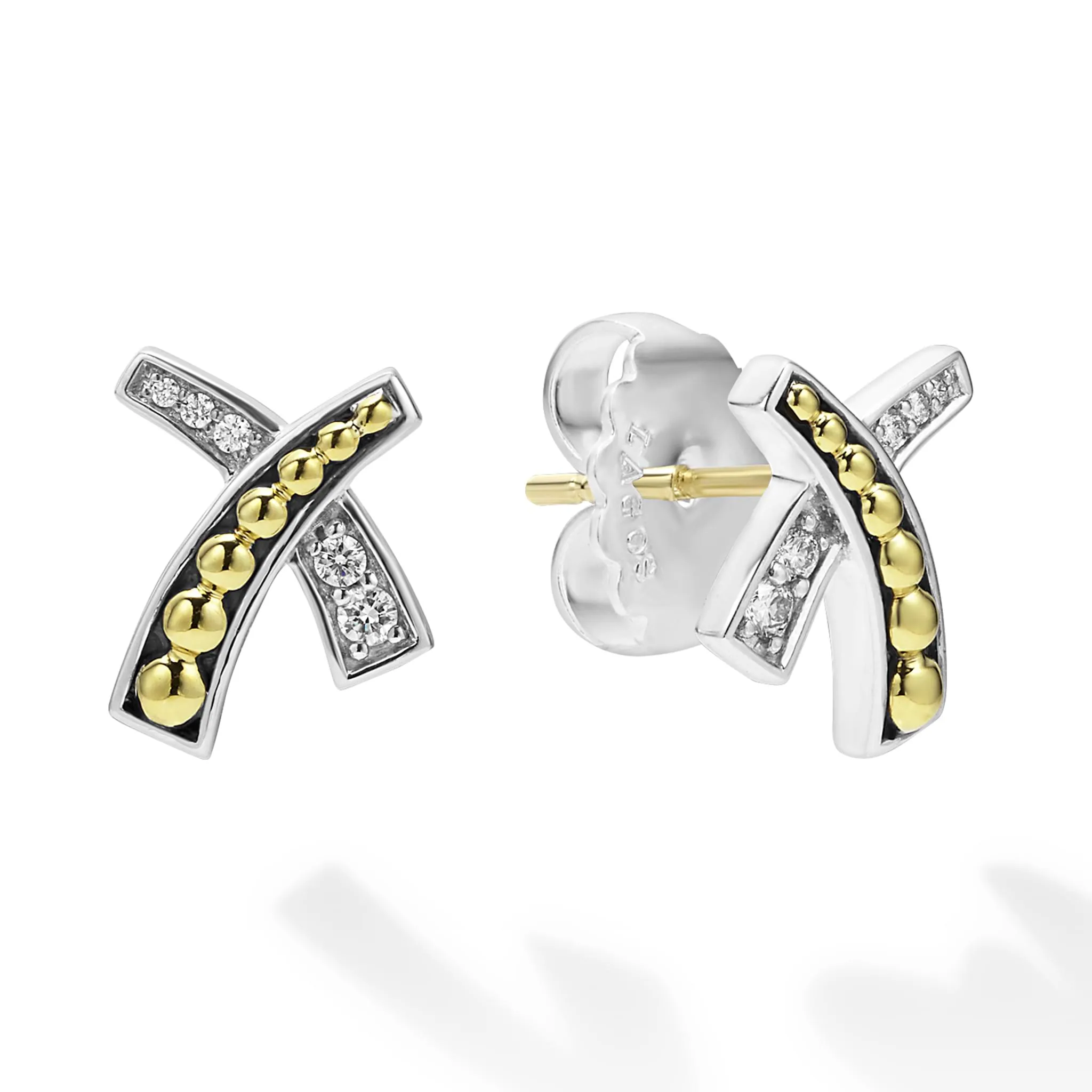KSL Two-Tone X Diamond Stud Earrings