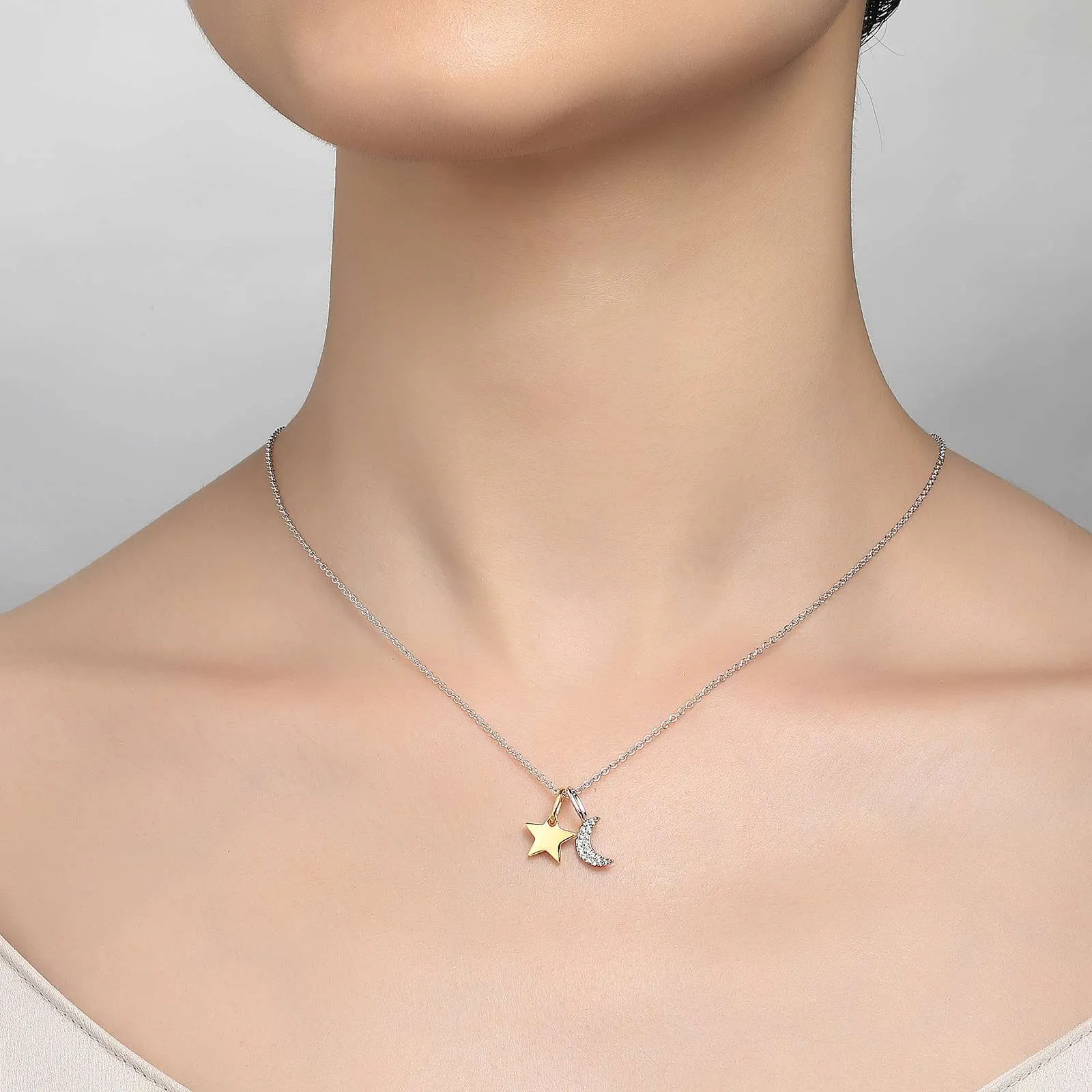 Lafonn Simulated Diamond Moon & Star Shadow Charm Necklace P0220CLT20
