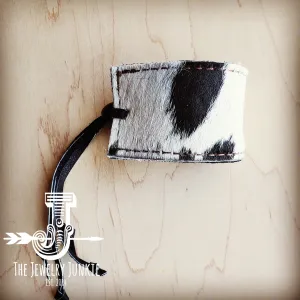 **Leather Cuff w/ Adjustable Tie in Black & White Hair on Hide 002d