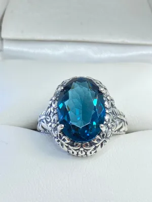 London Blue Butterfly Ring, Natural or Simulated Oval Gemstone, Art Nouveau Vintage Ring, D79