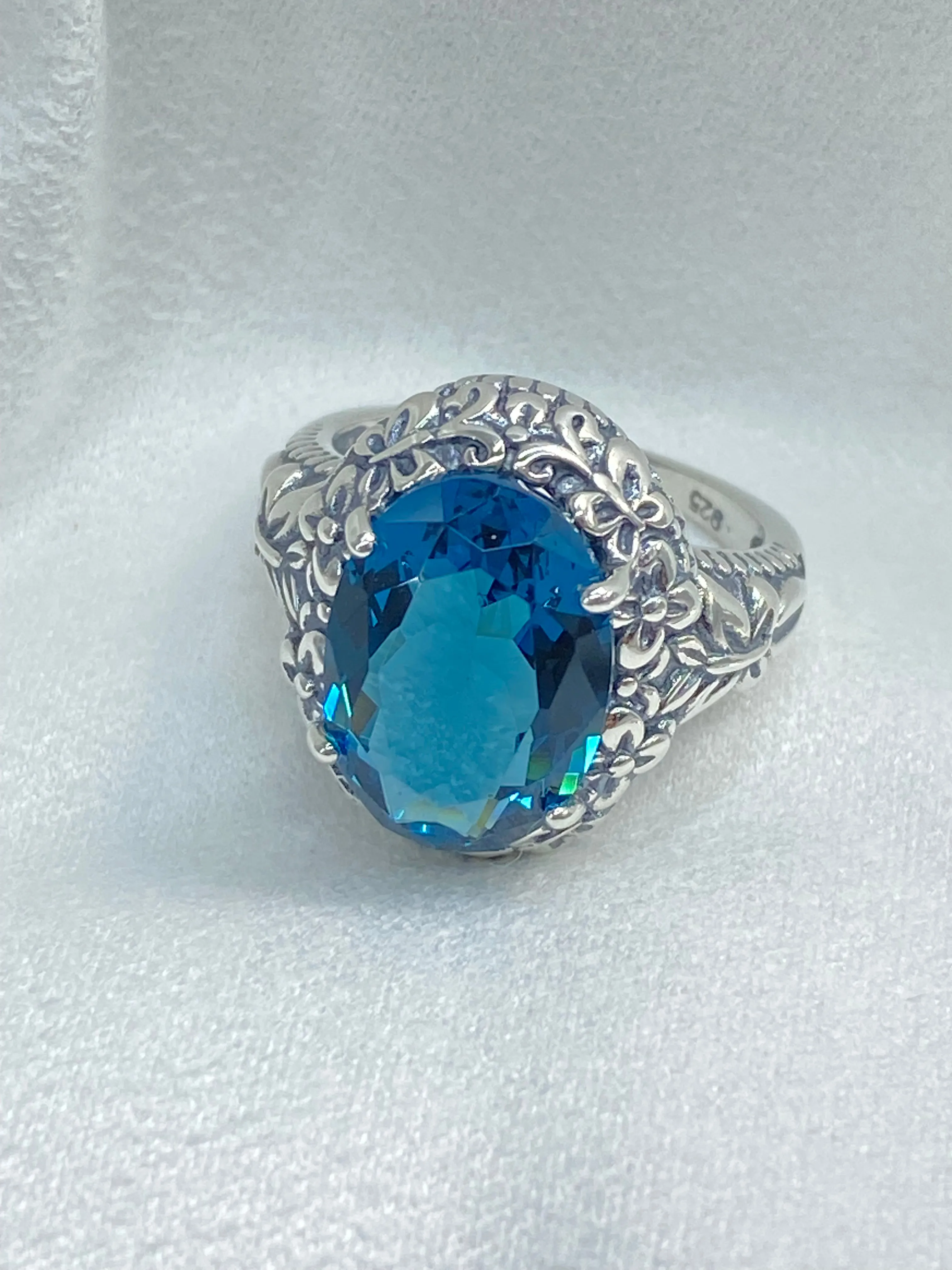 London Blue Butterfly Ring, Natural or Simulated Oval Gemstone, Art Nouveau Vintage Ring, D79