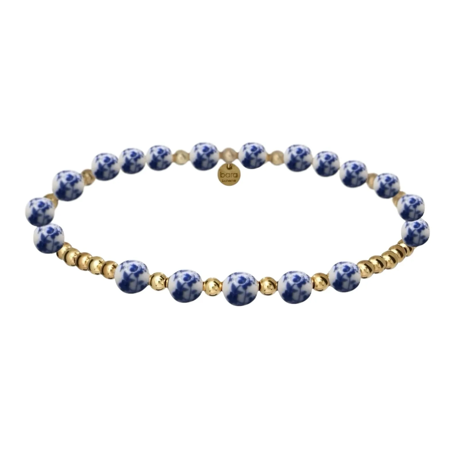 LOTUS | Blue Floral Porcelain with Gold-Filled beads & Pearls Bracelet