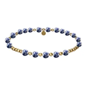 LOTUS | Blue Floral Porcelain with Gold-Filled beads & Pearls Bracelet