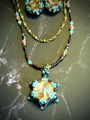 Lotus Flower Necklace | Handwoven Golden Crystal & Brass