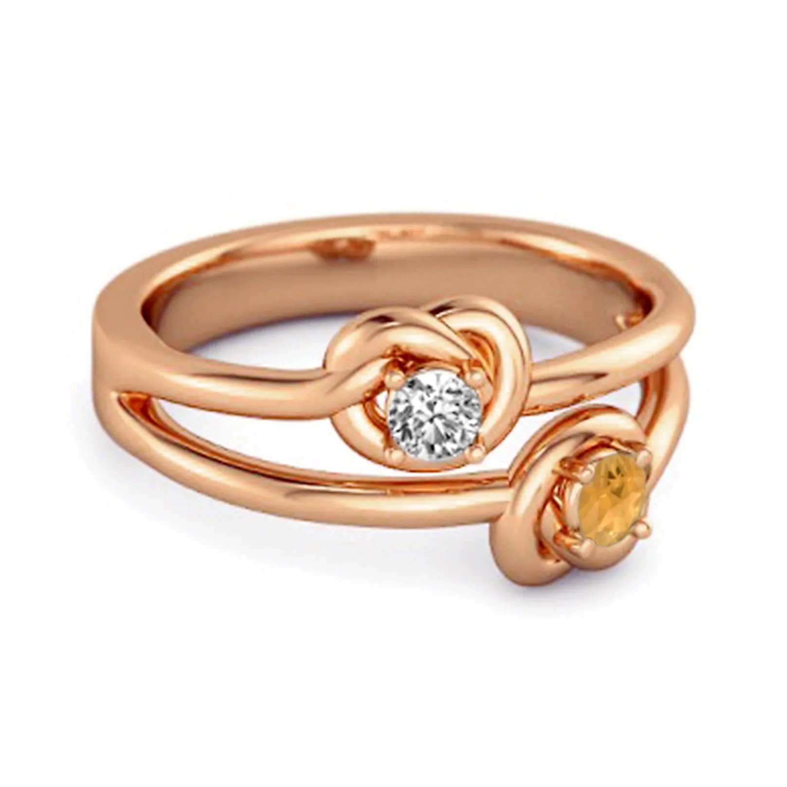 Love Knot 0.10 Cts Citrine 925 Sterling Silver He & She Promise Ring