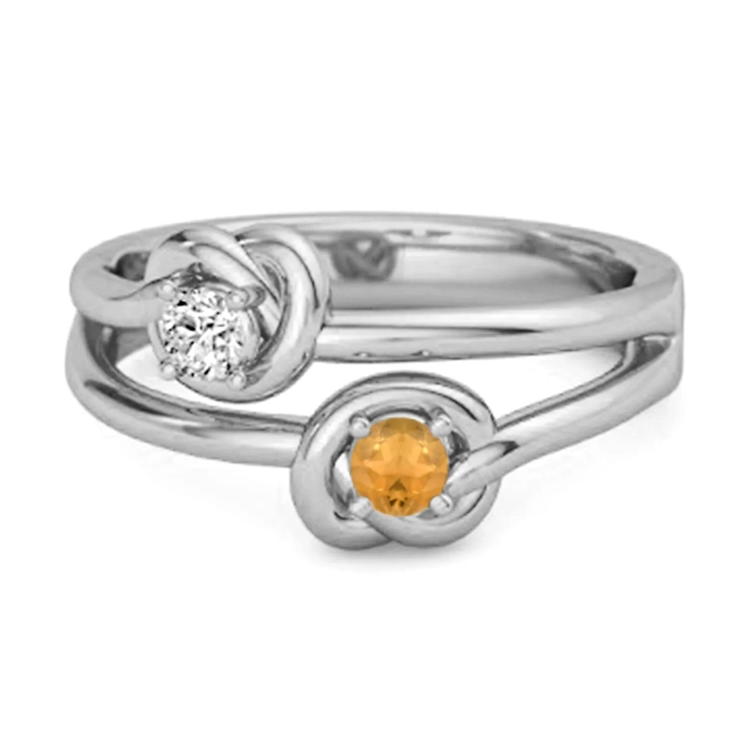 Love Knot 0.10 Cts Citrine 925 Sterling Silver He & She Promise Ring