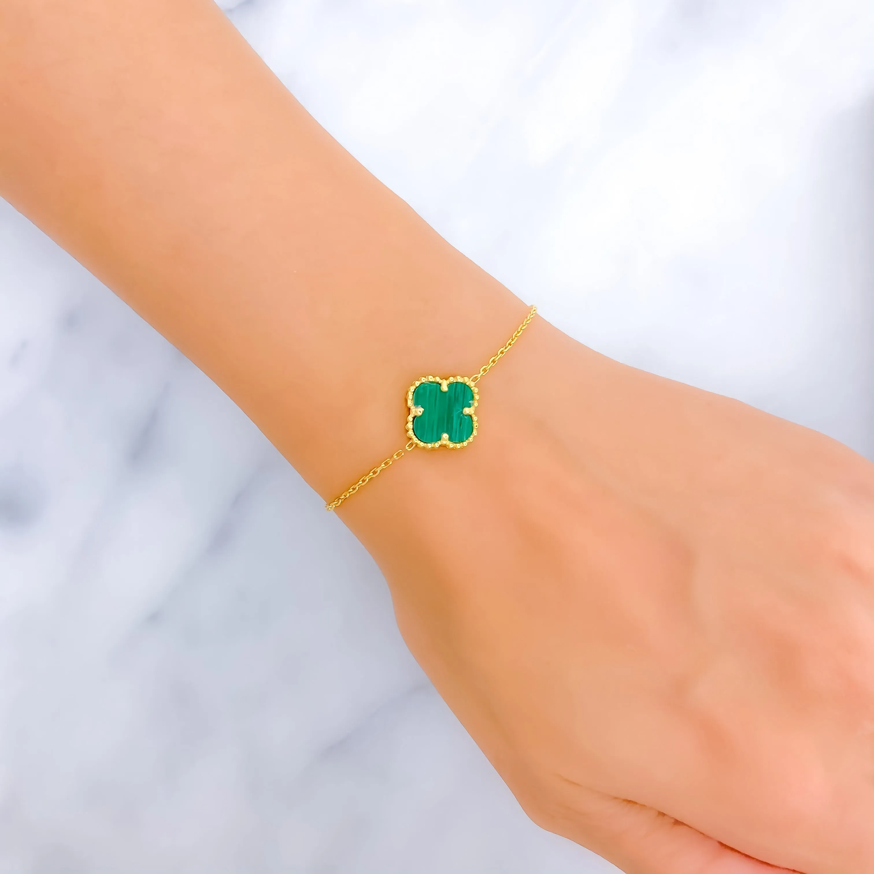 Lovely Vibrant 21k Gold Clover Bracelet