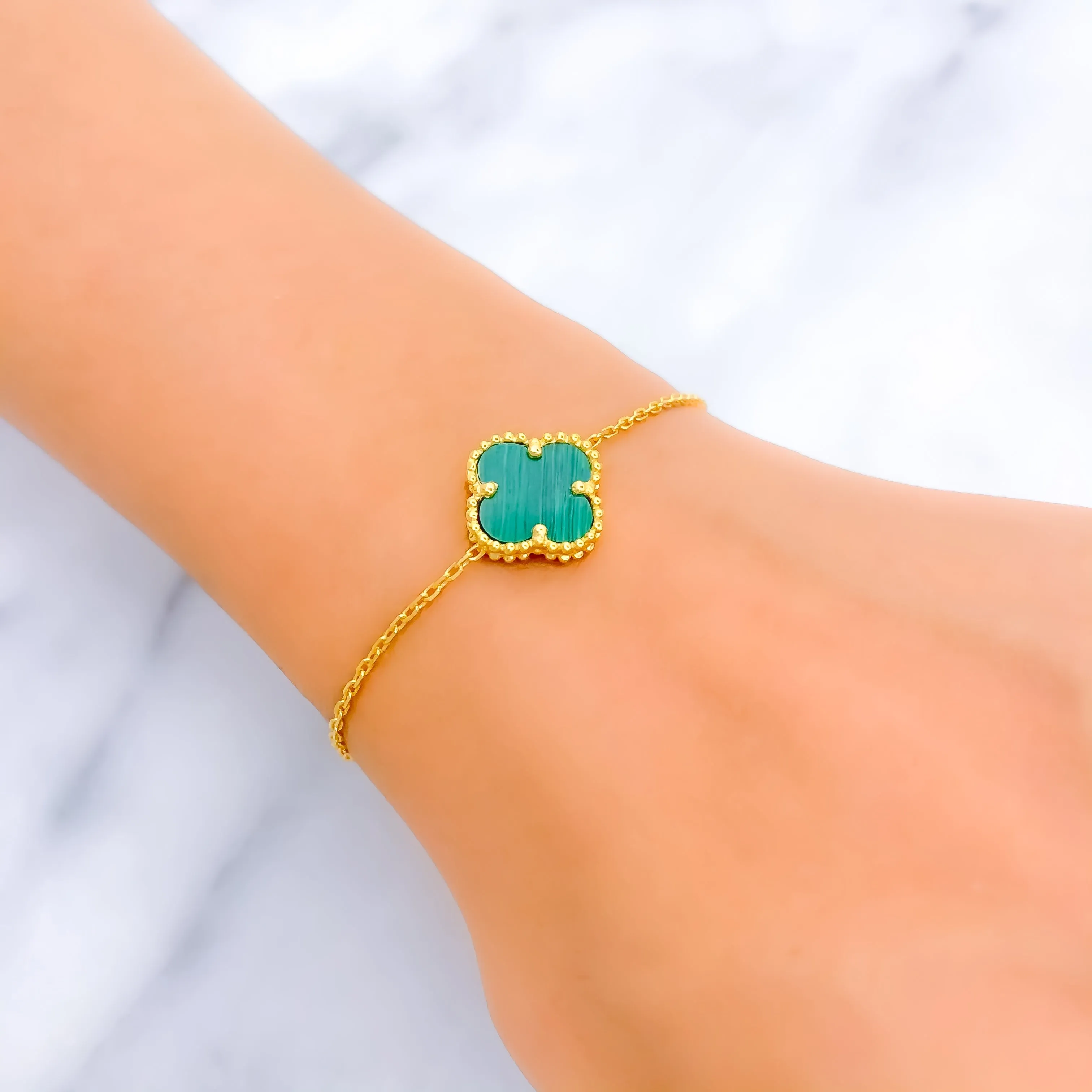 Lovely Vibrant 21k Gold Clover Bracelet