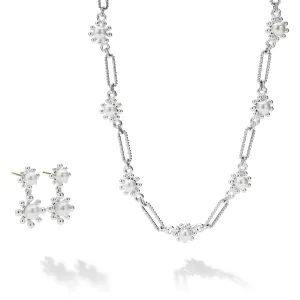 Luna Fleur Pearl Drop Earrings and Link Necklace Gift Set