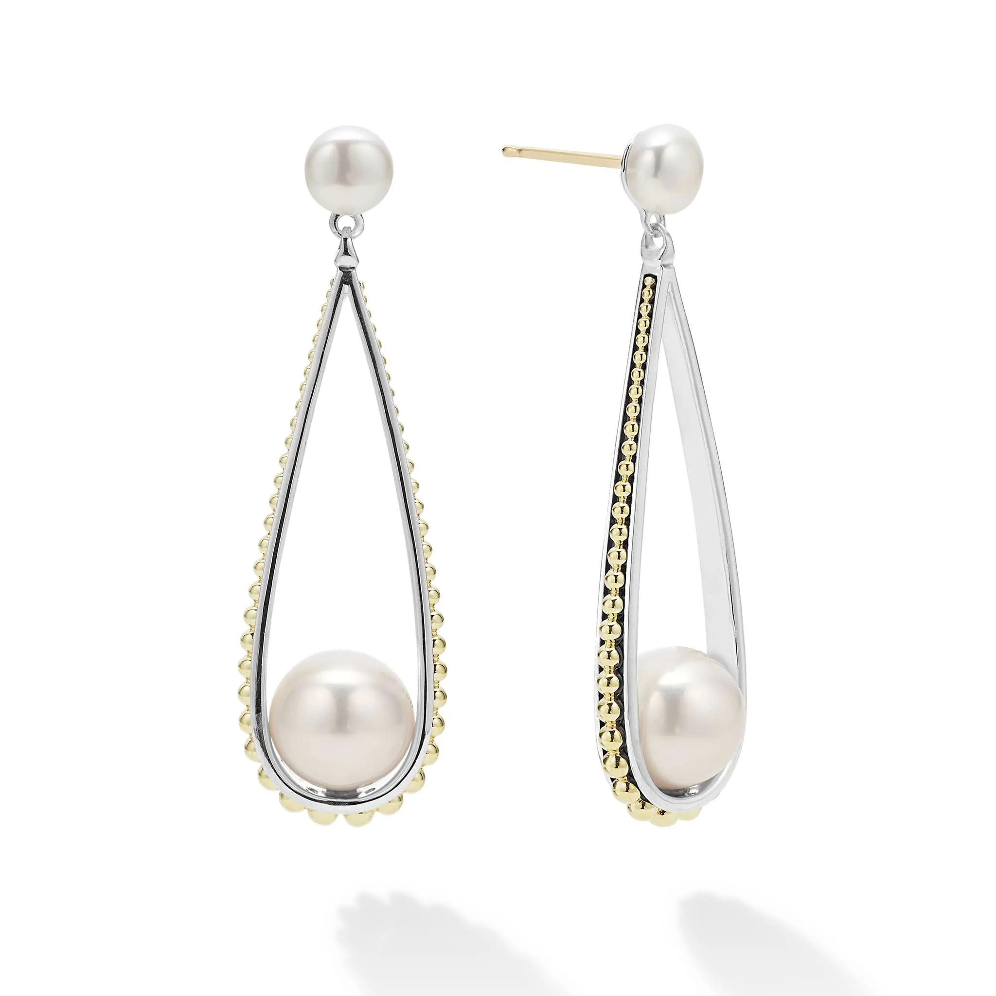 Luna Two-Tone Pearl Tear Drop Earrings