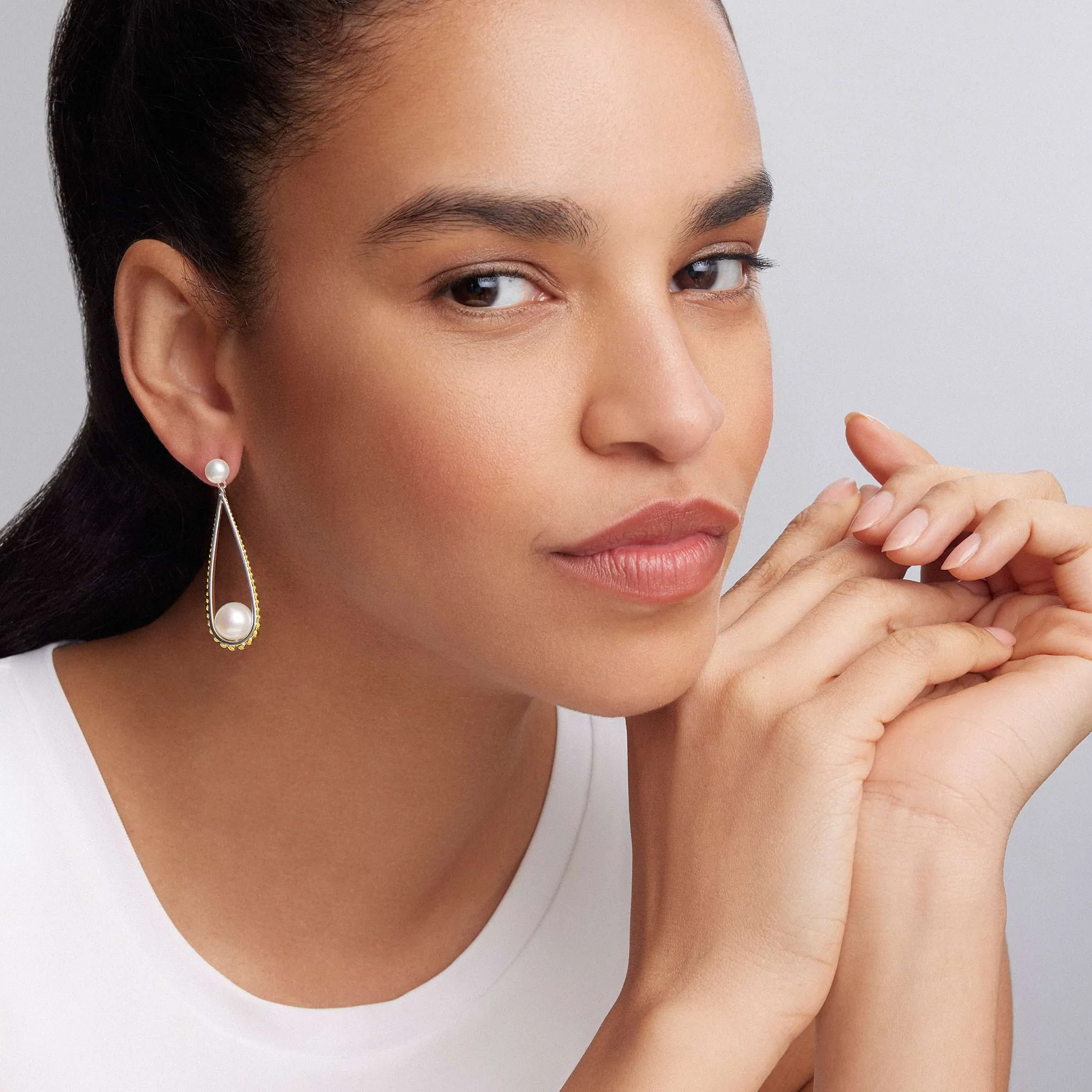 Luna Two-Tone Pearl Tear Drop Earrings