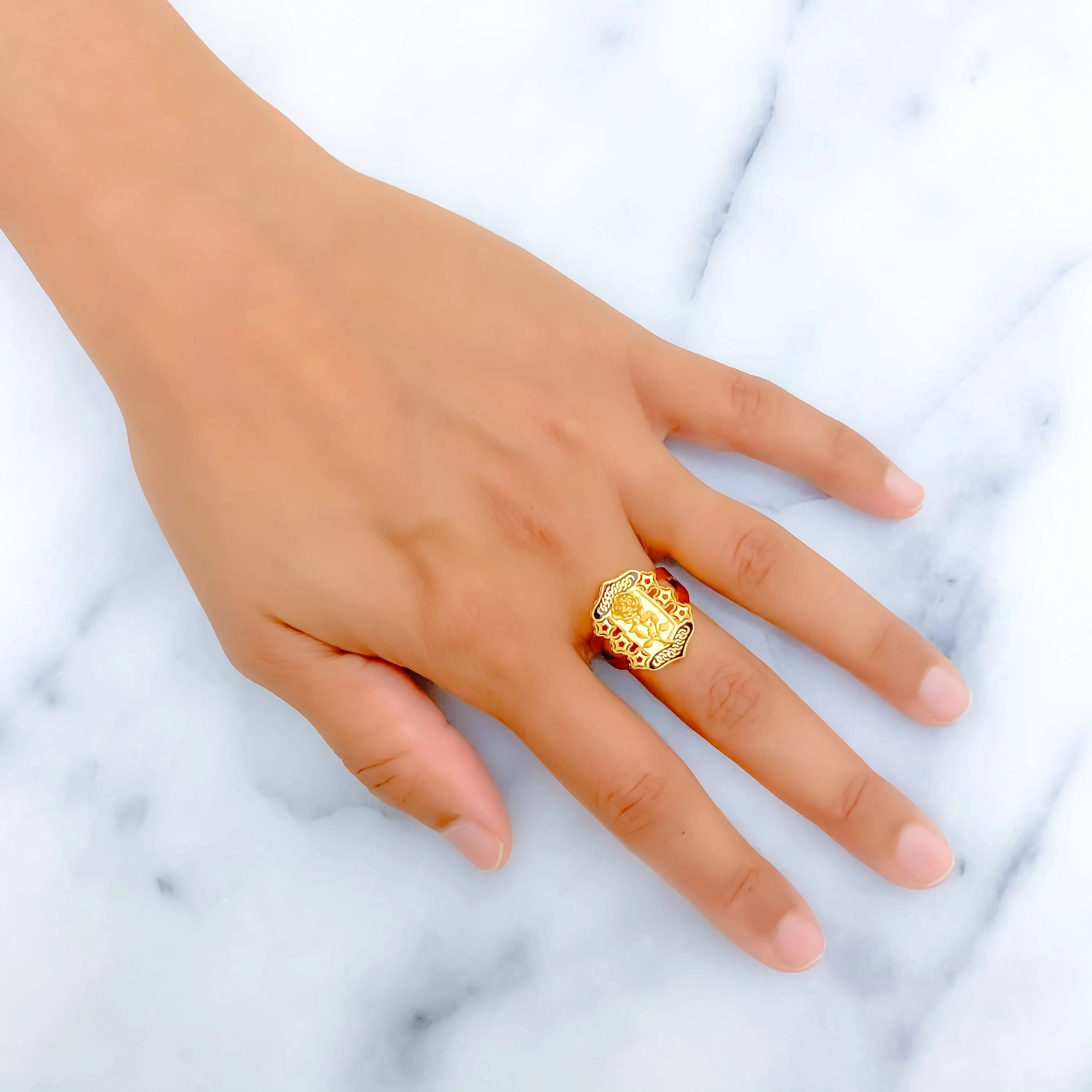 Magnificent 21K Gold Floral Enameled Ring