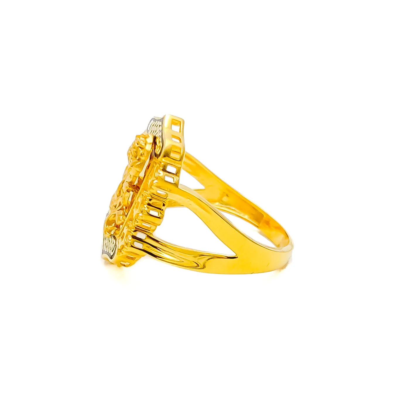 Magnificent 21K Gold Floral Enameled Ring