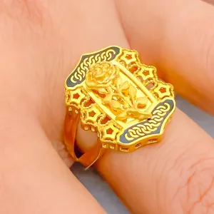 Magnificent 21K Gold Floral Enameled Ring