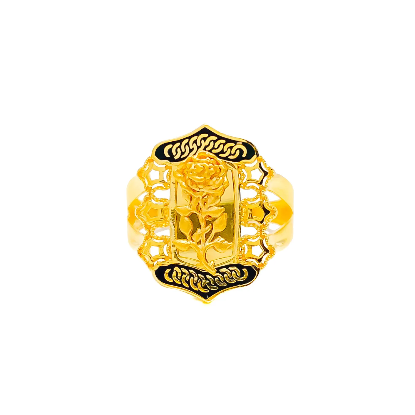 Magnificent 21K Gold Floral Enameled Ring