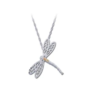Magnificent Dragonfly - Sterling Silver Black Hills Gold Pendant