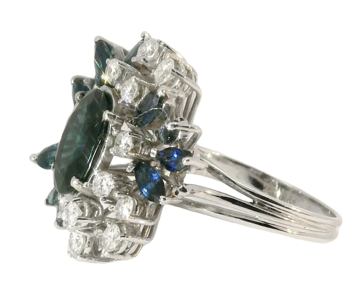 Magnificent Estate 18K White Gold Sapphire Diamond Ring Band