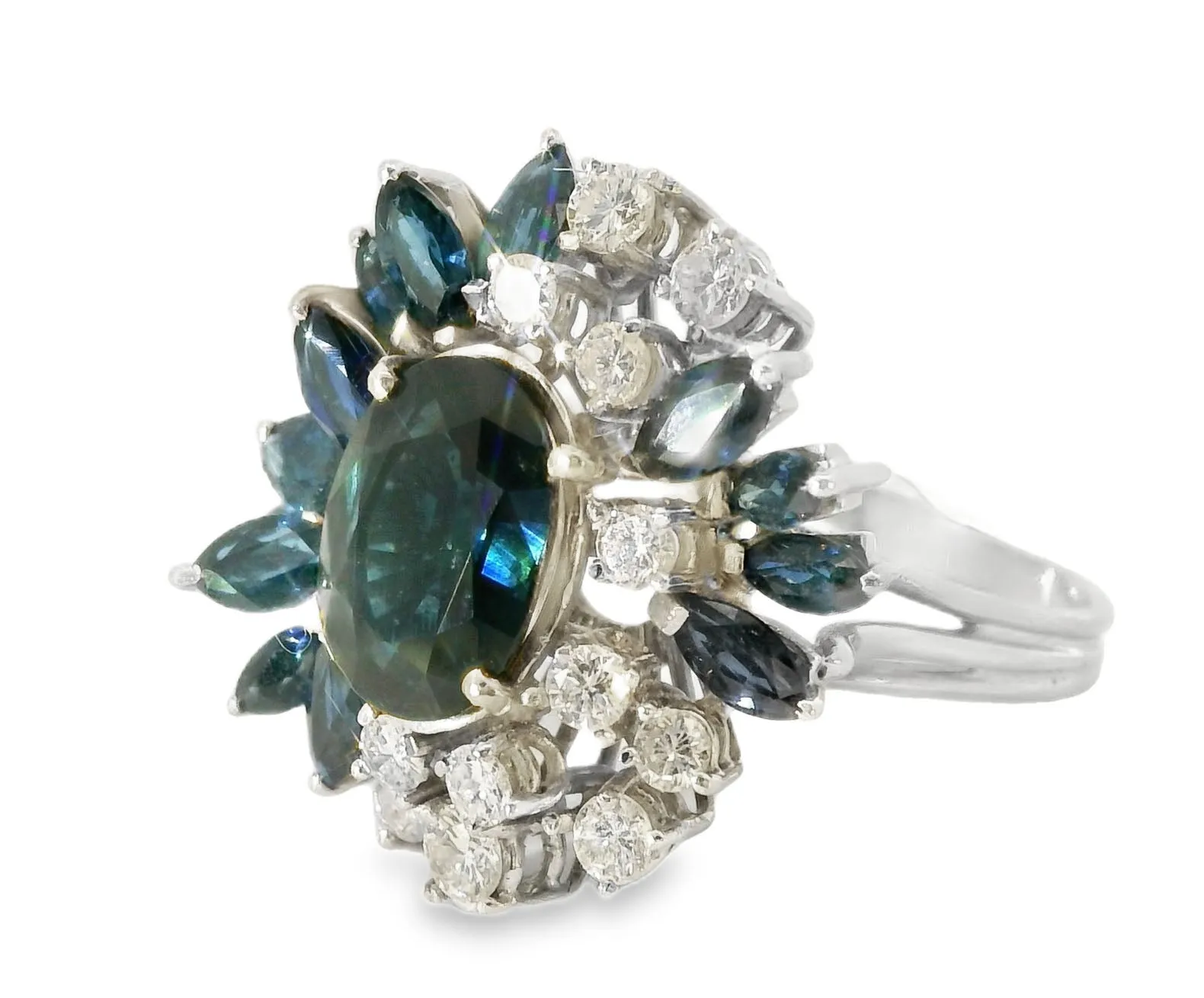 Magnificent Estate 18K White Gold Sapphire Diamond Ring Band