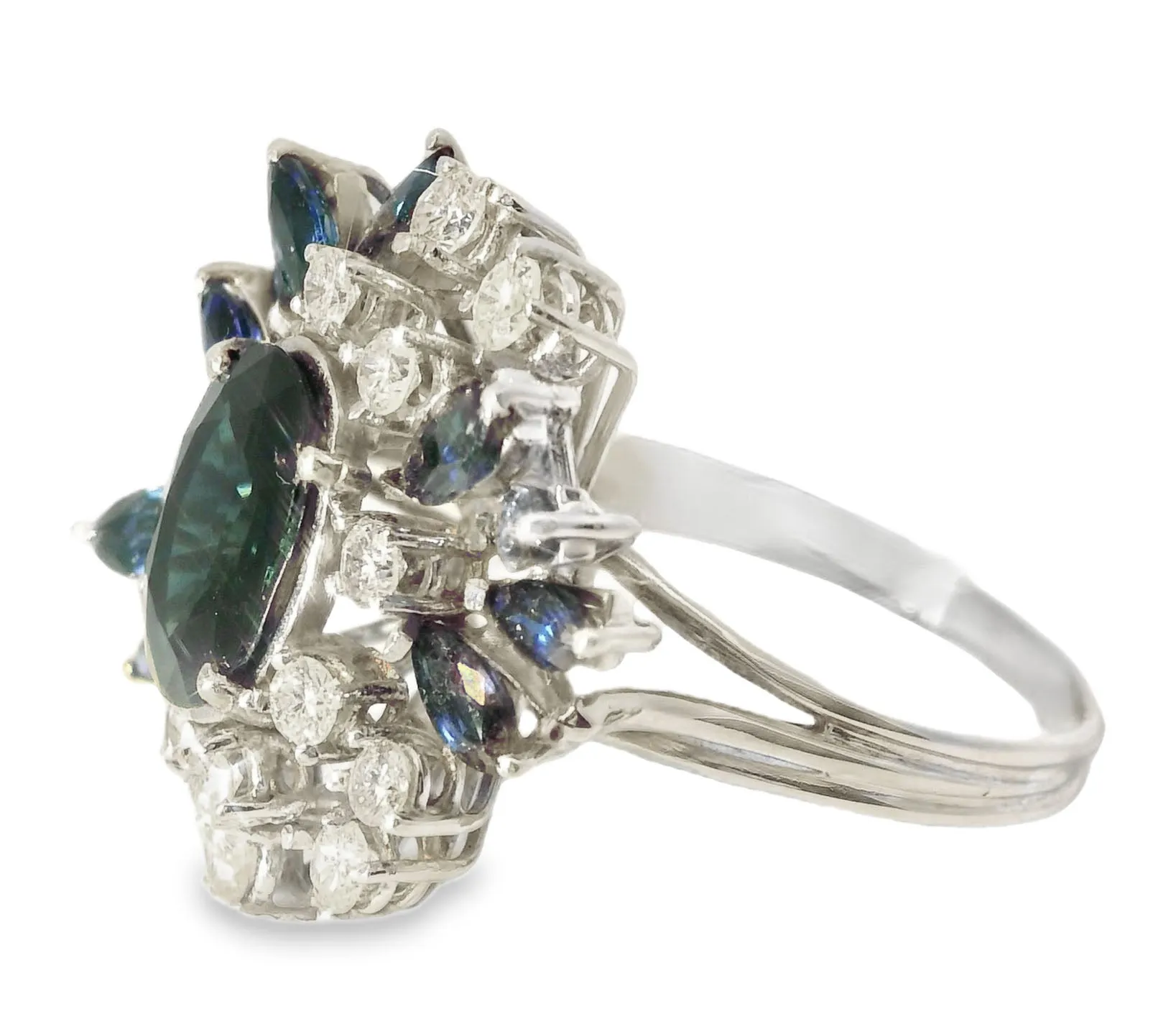 Magnificent Estate 18K White Gold Sapphire Diamond Ring Band