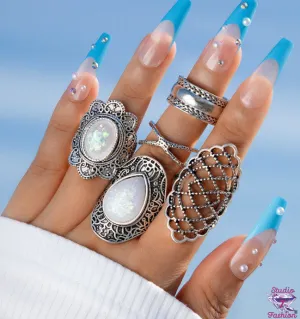 Magnificent Iridescent Filigree Knuckle Ring Set