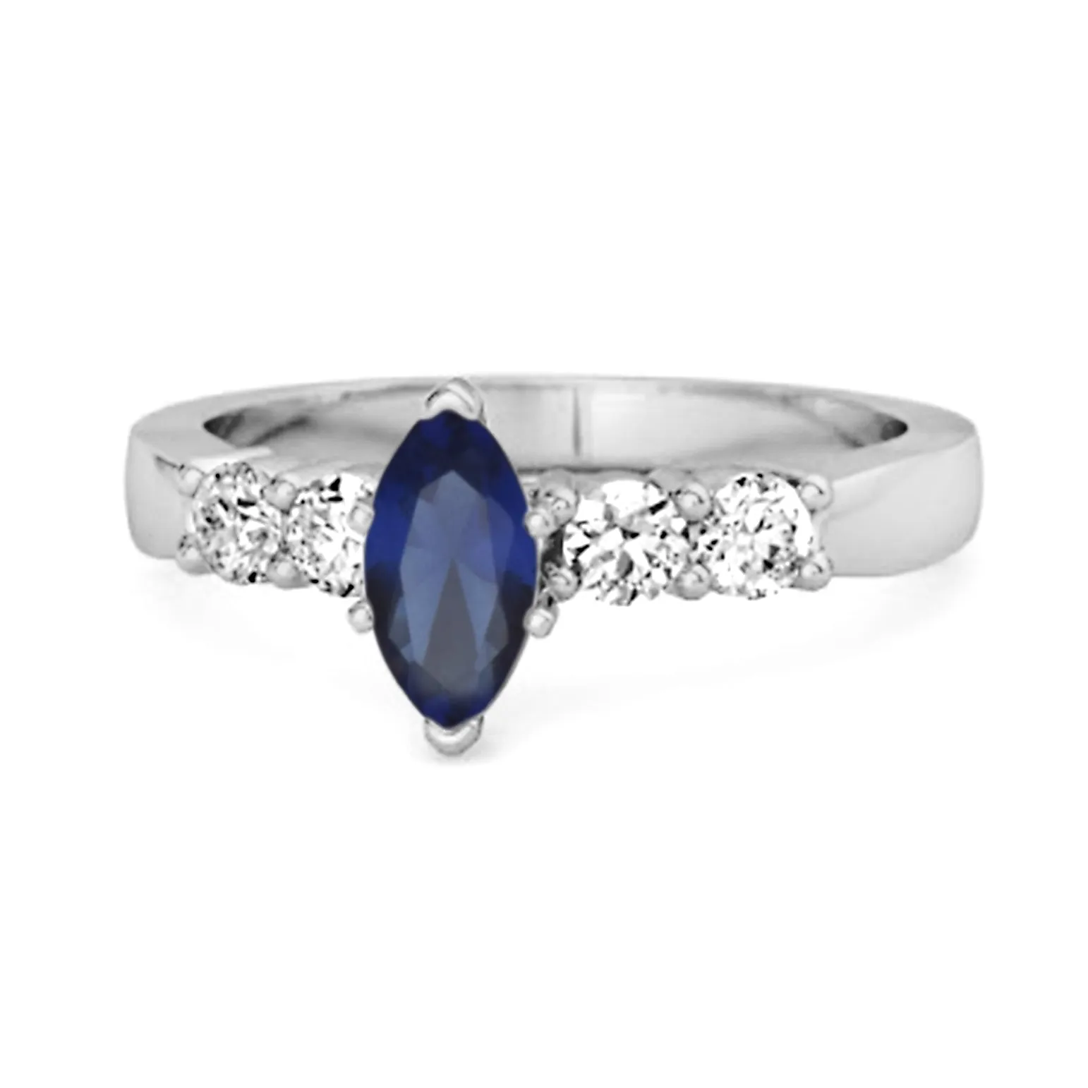 Marquise Cut 0.10 Ctw Blue Sapphire Princess Ariana Wishbone Ring