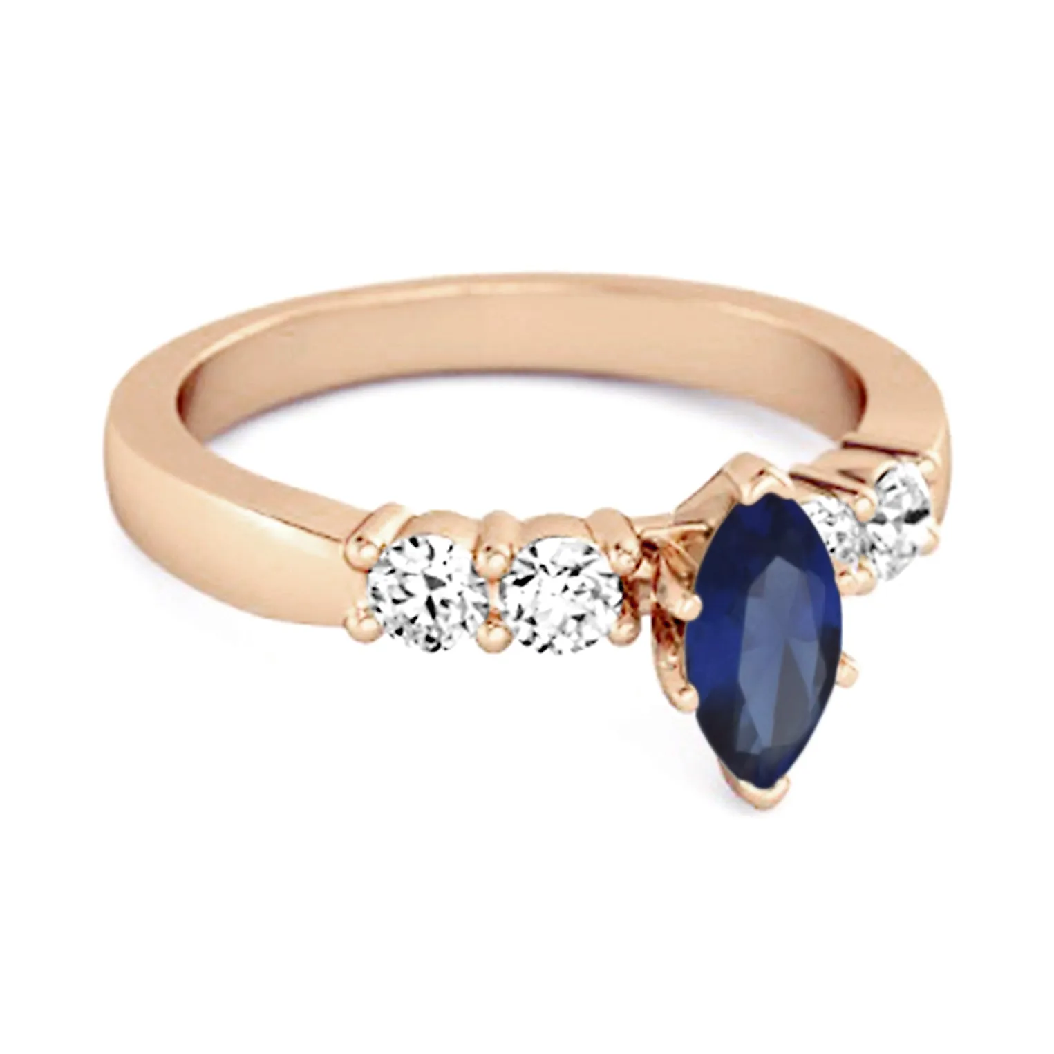 Marquise Cut 0.10 Ctw Blue Sapphire Princess Ariana Wishbone Ring
