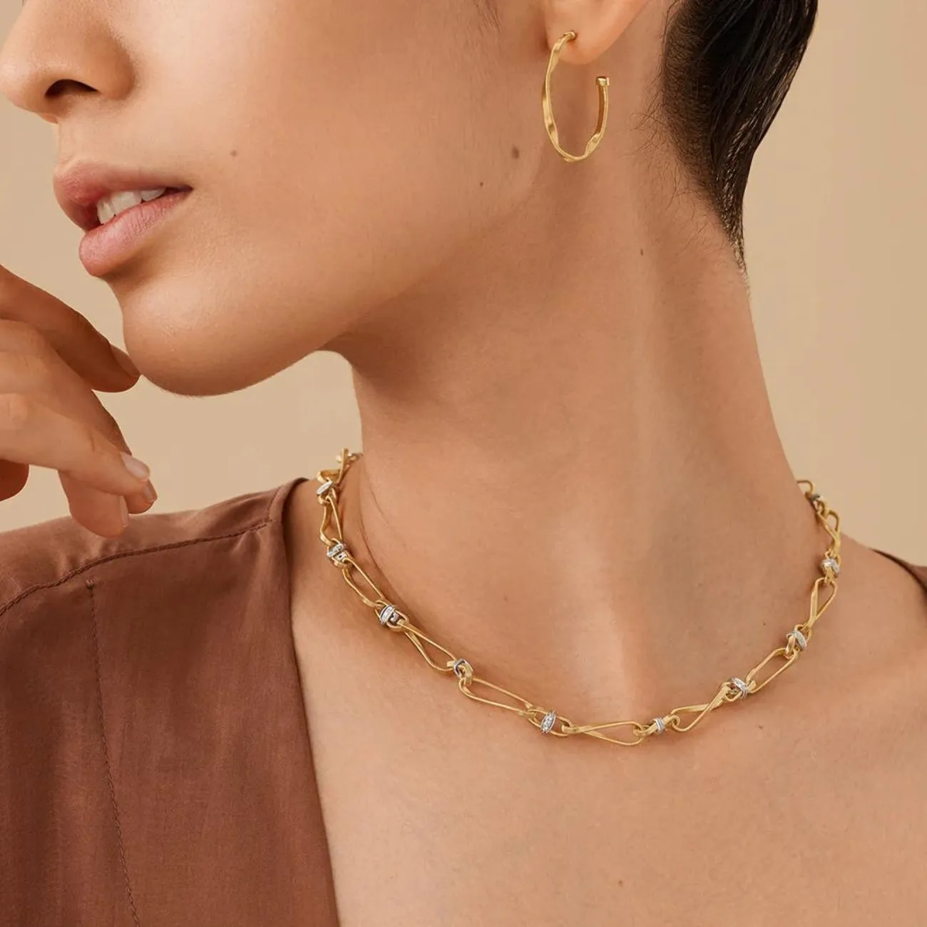 Marrakech 18K Yellow Gold Twisted Coil Link Diamonds Necklace