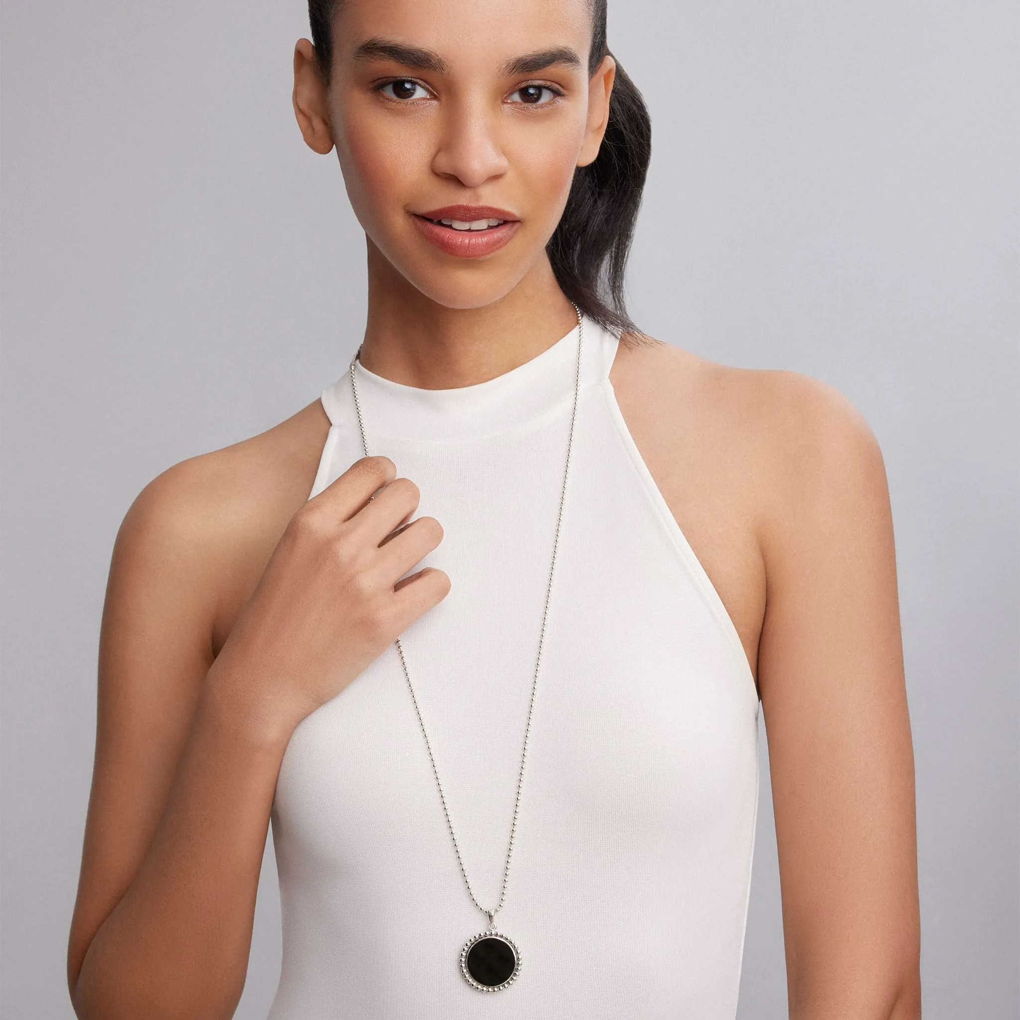 Maya Large Onyx Circle Pendant Necklace