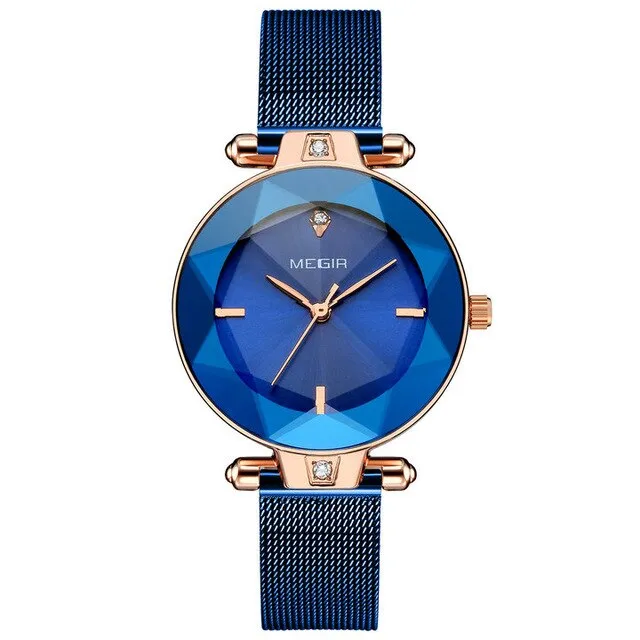 MEGIR Elegant Dress Women Watches Red Leather Strap Diamond Design 2019 Fashion Waterproof Quartz Analog Wristwatch feminino