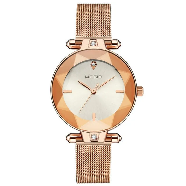 MEGIR Elegant Dress Women Watches Red Leather Strap Diamond Design 2019 Fashion Waterproof Quartz Analog Wristwatch feminino