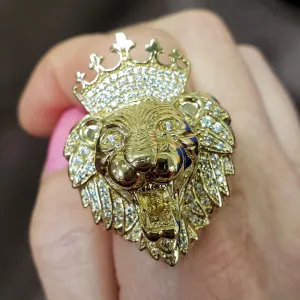 Mens 14k Yellow Gold CZ XL Lion King Head Ring