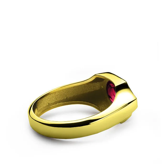 Men's Ring in 14k Yellow Gold with Ruby Gemstone and Diamonds
