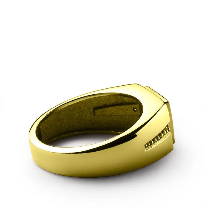 Men's Ring Red Ruby with Natural Diamonds in 10K Yellow Gold, Statement Ring for Men
