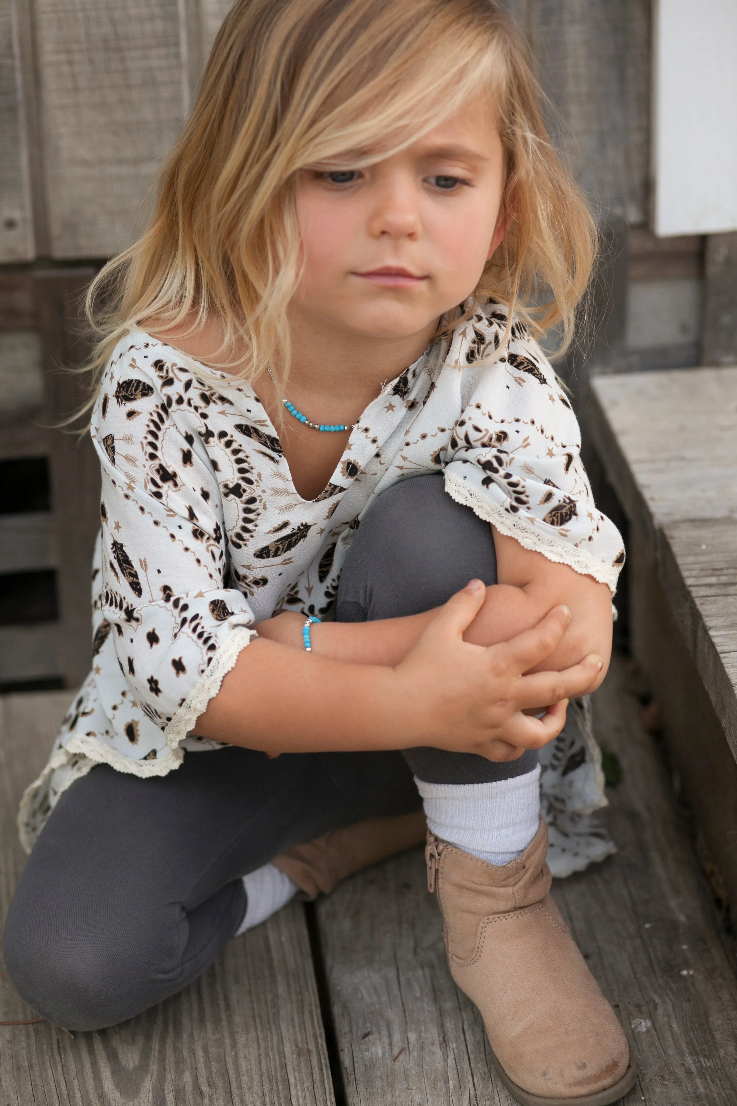 Mermaid Gemstone Kids Bracelet in Silver w/Turquoise