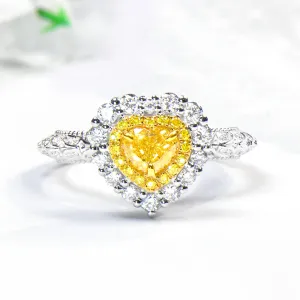 Milgrain Heart Cut Yellow Diamond Engagement Halo Ring