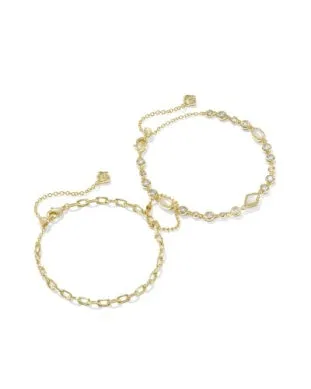 Mini Elisa Abbie Set of 2 Delicate Chain Bracelets In Gold White Mix