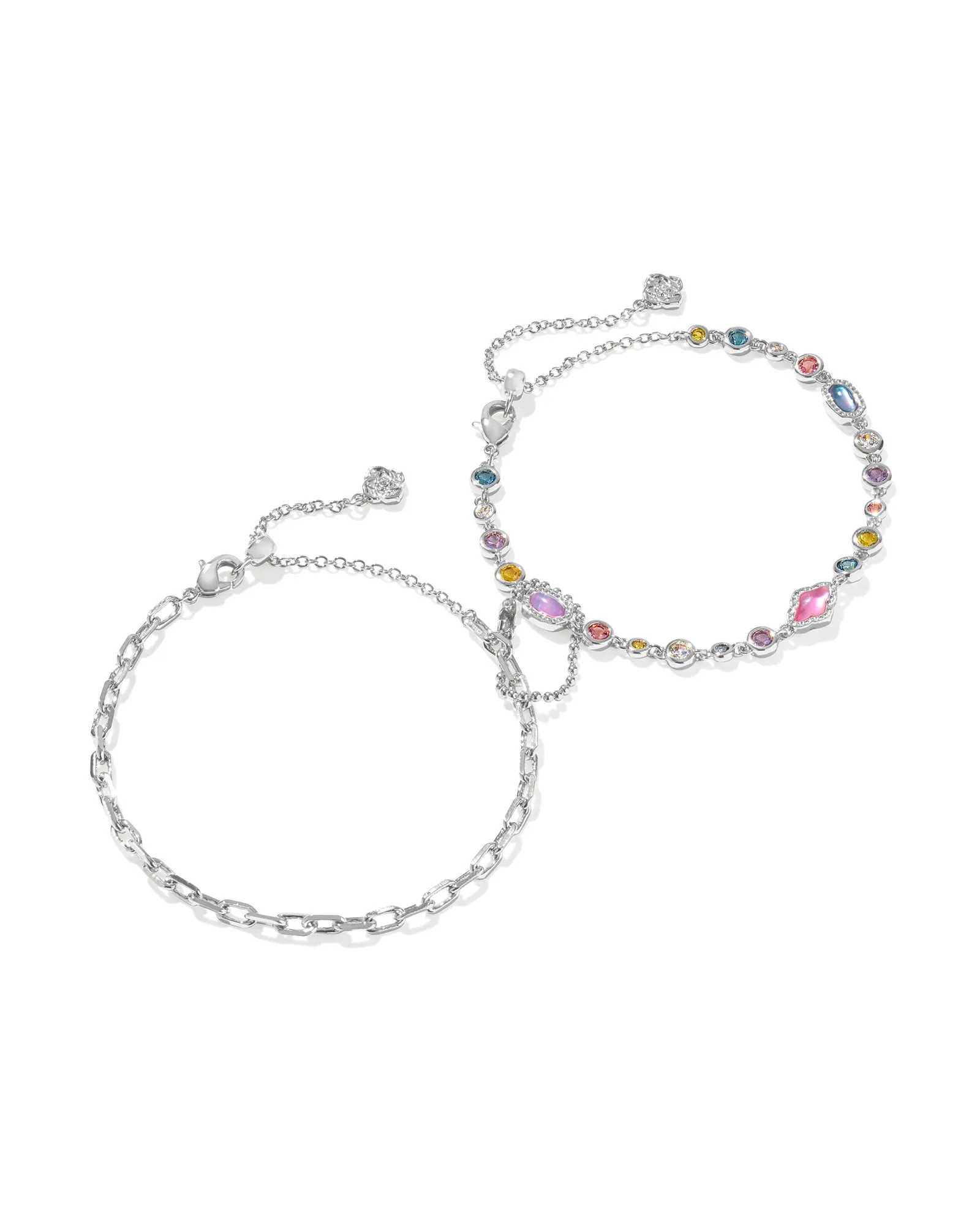 Mini Elisa Abbie Set of 2 Delicate Chain Bracelets In Silver Muti Mix