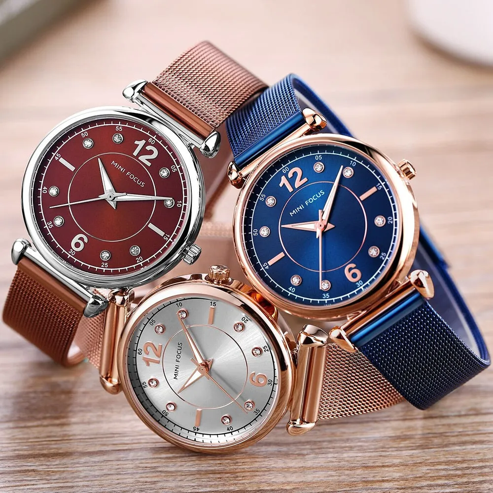 MINI FOCUS Brand Fashion Wristwatches Women Stainless Steel Band Womens Dress Watches Ladies Quartz-Watch Relogio Feminino Clock