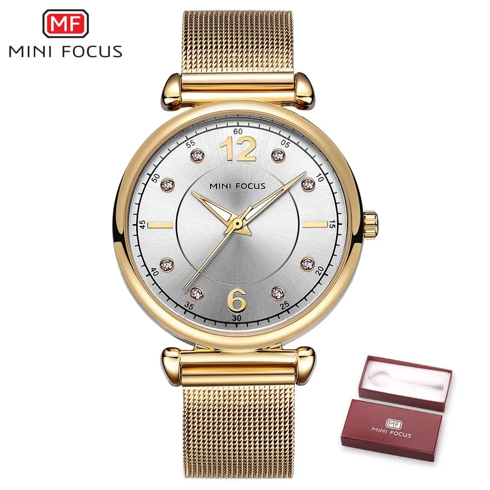 MINI FOCUS Brand Fashion Wristwatches Women Stainless Steel Band Womens Dress Watches Ladies Quartz-Watch Relogio Feminino Clock