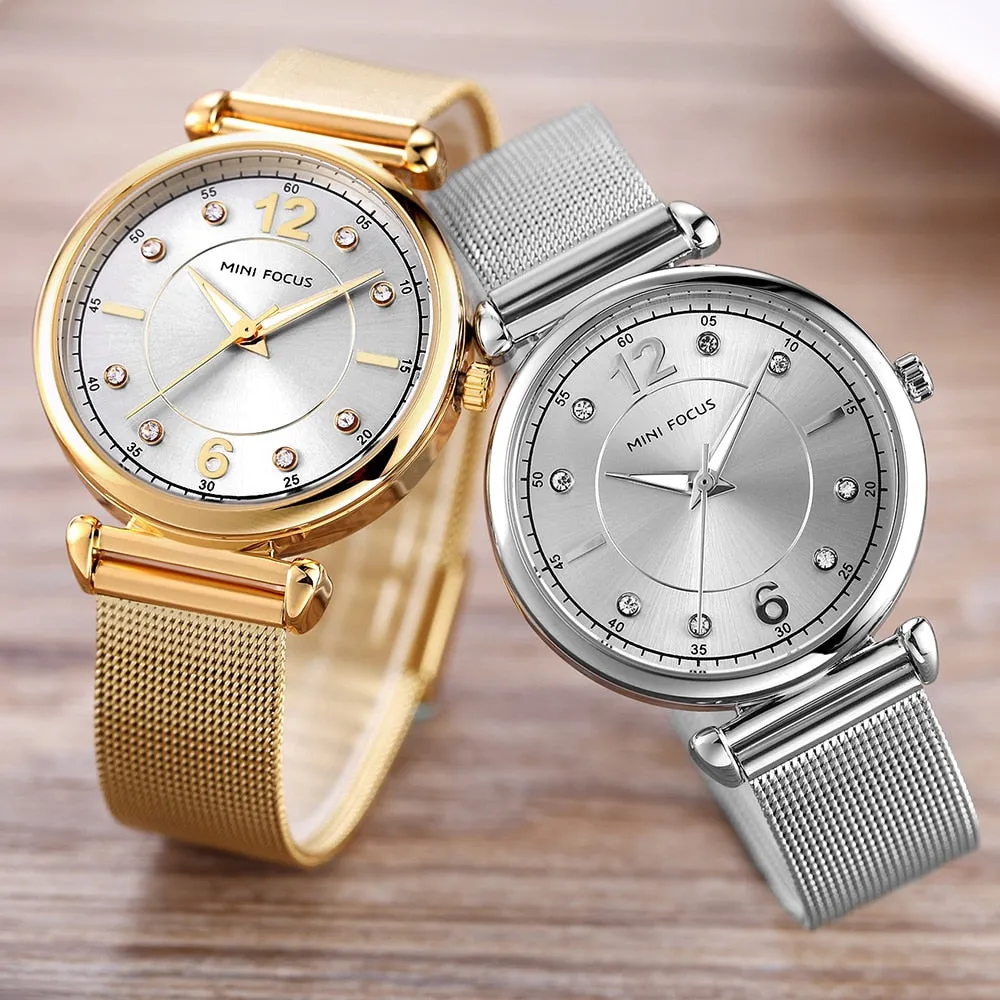 MINI FOCUS Brand Fashion Wristwatches Women Stainless Steel Band Womens Dress Watches Ladies Quartz-Watch Relogio Feminino Clock