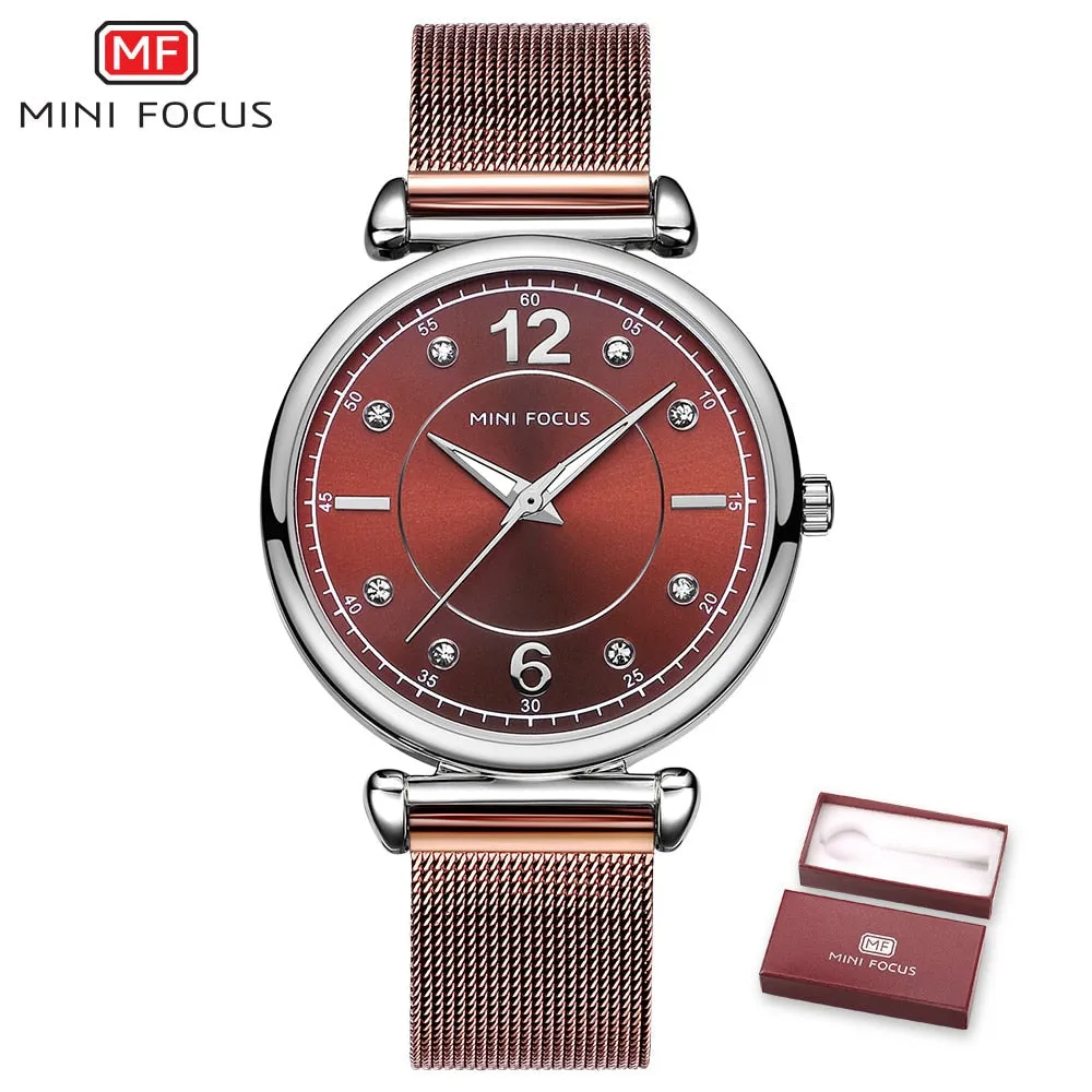 MINI FOCUS Brand Fashion Wristwatches Women Stainless Steel Band Womens Dress Watches Ladies Quartz-Watch Relogio Feminino Clock