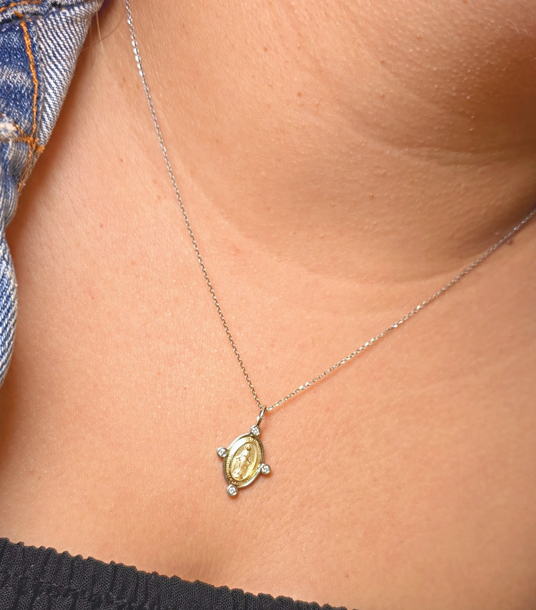 Miraculous Medal with Diamonds Necklace